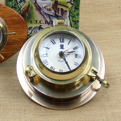 Vintage Brass Porthole Clock  The Narrowboat Interior Shop